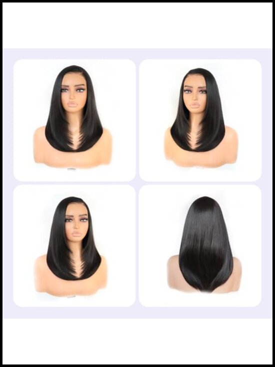 Synthetic Wig 9x7 Glueless Lace Front Short Layered Natural Black